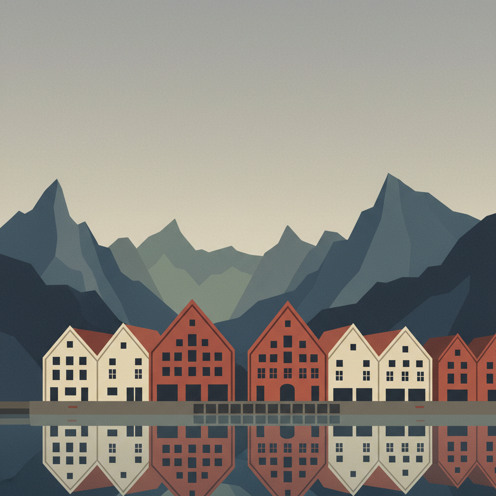 Bryggen — illustrated travel poster