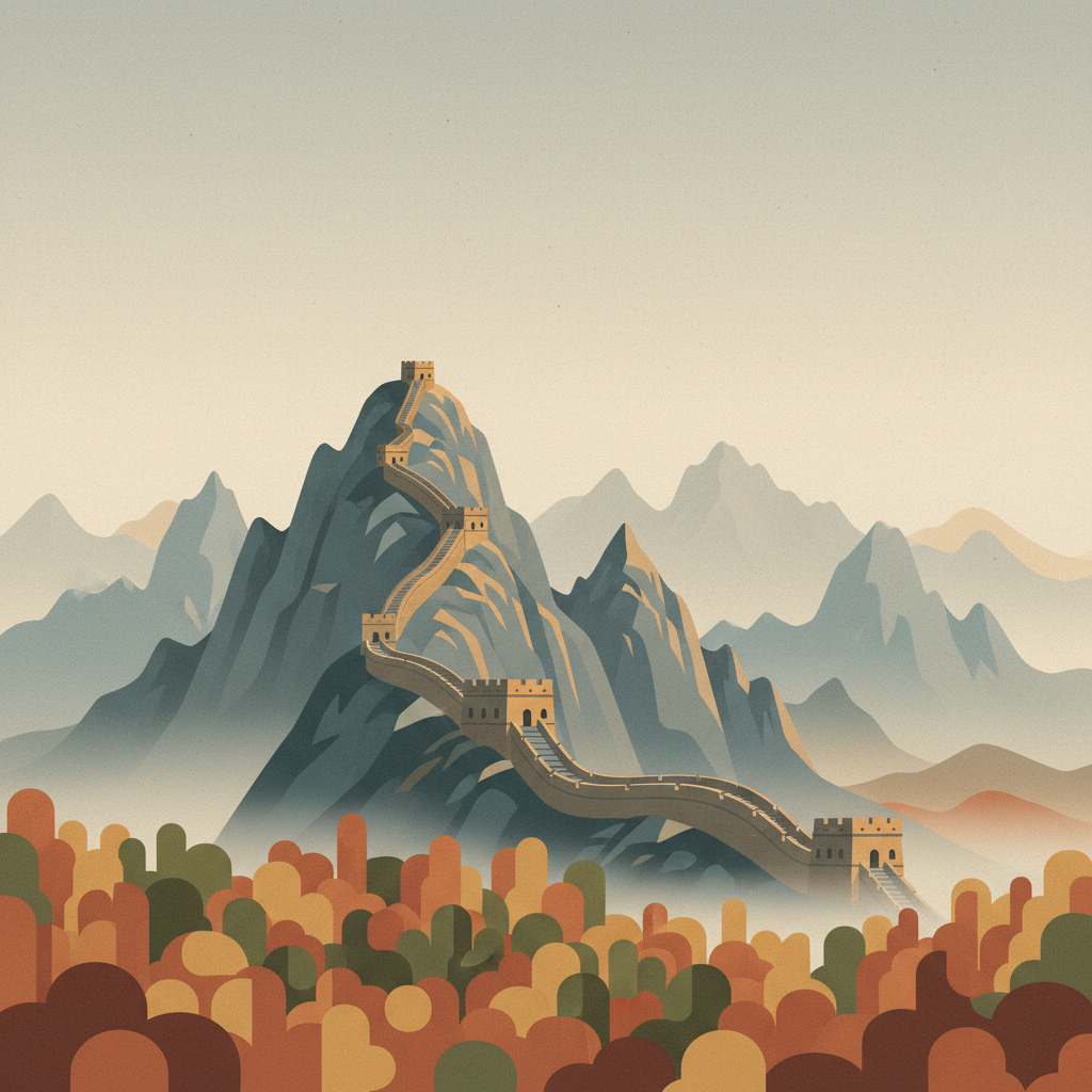 Great Wall of China — illustrated travel poster print