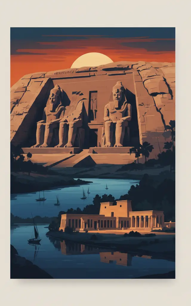 Nubian Monuments from Abu Simbel to Philae — illustrated travel poster