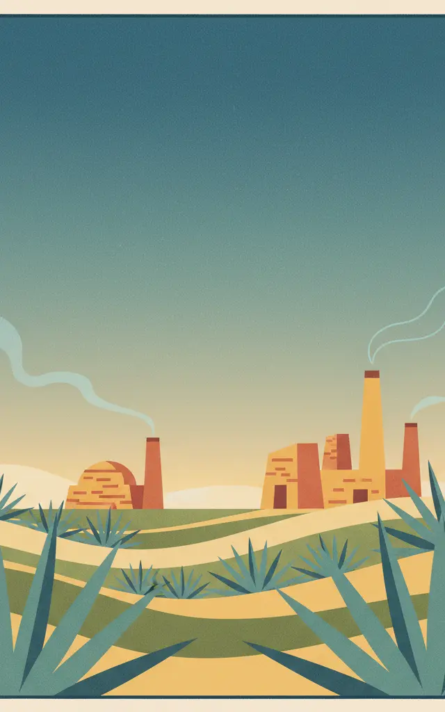 Agave Landscape and Ancient Industrial Facilities of Tequila — illustrated travel poster