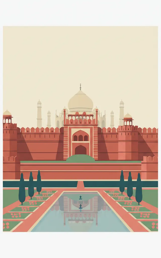Agra Fort — illustrated travel poster