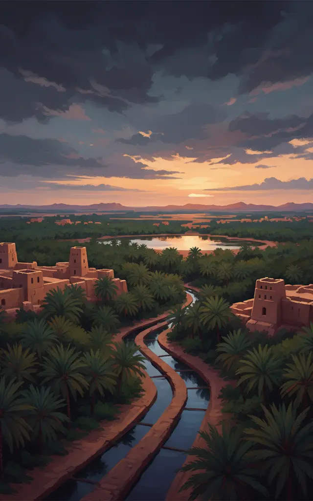 Al-Ahsa Oasis, an Evolving Cultural Landscape — illustrated travel poster