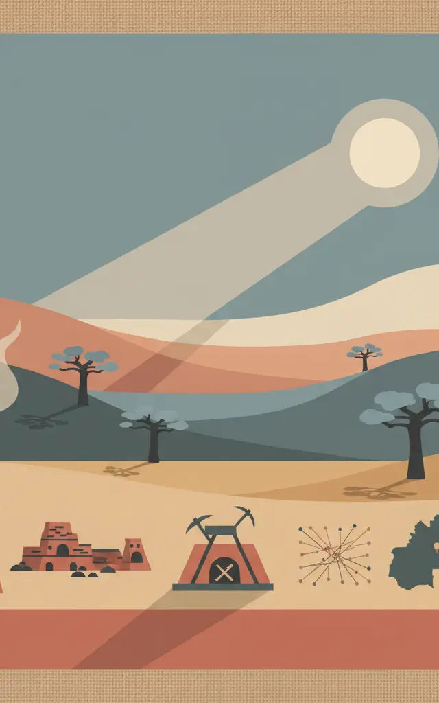 Ancient Ferrous Metallurgy Sites of Burkina Faso — illustrated travel poster