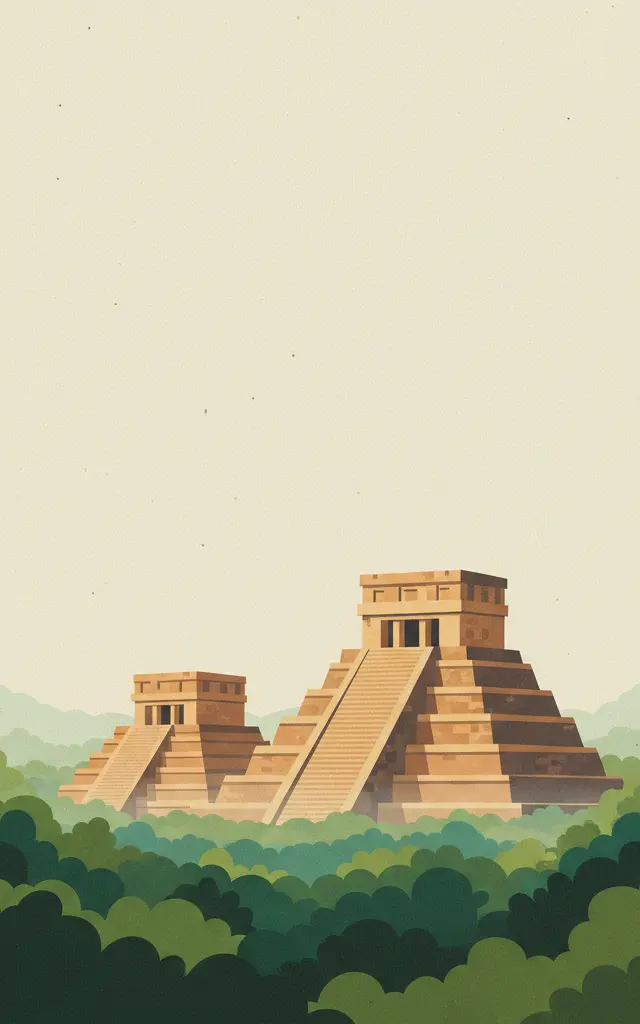 Ancient Maya City and Protected Tropical Forests of Calakmul, Campeche — illustrated travel poster