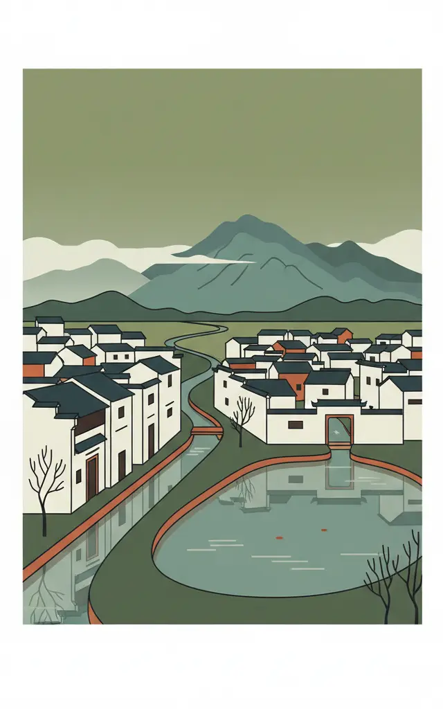 Ancient Villages in Southern Anhui – Xidi and Hongcun — illustrated travel poster