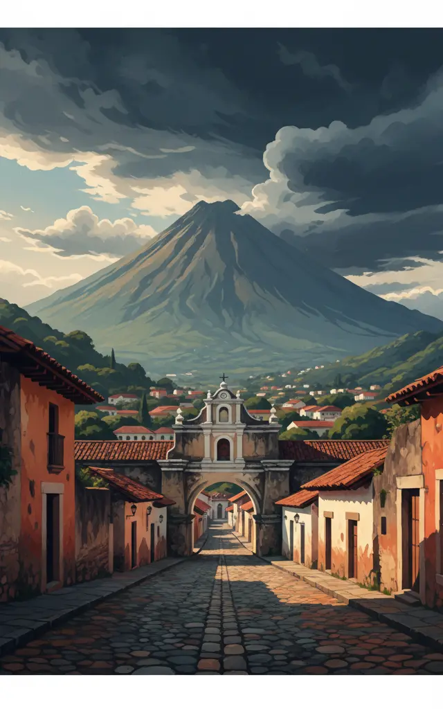 Antigua Guatemala — illustrated travel poster