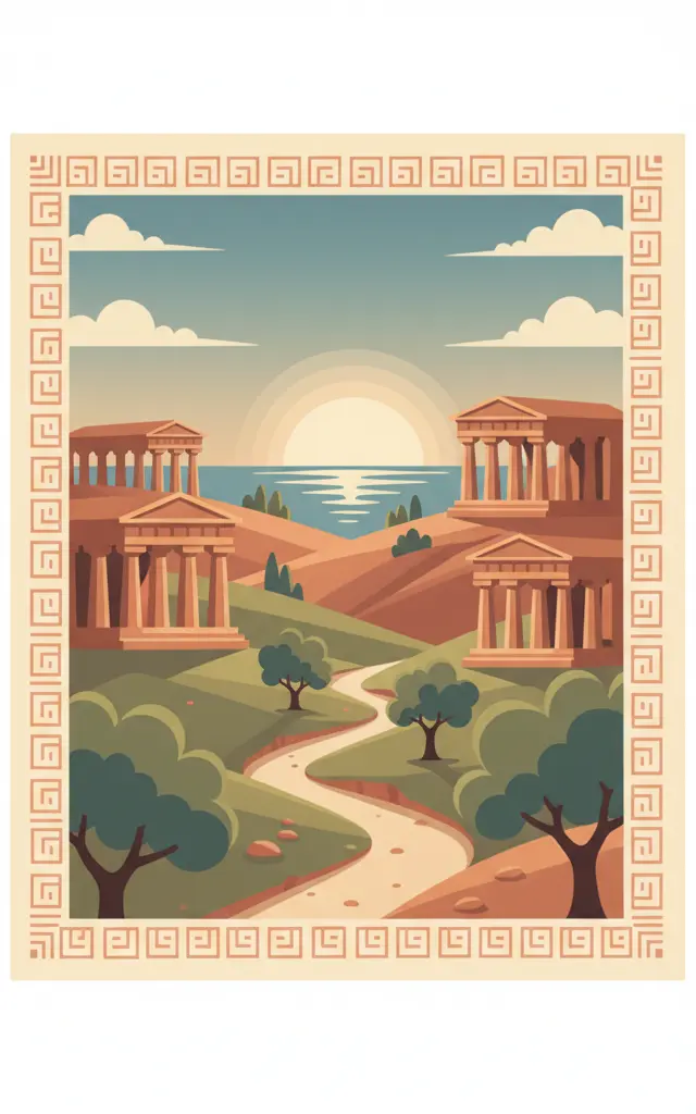 Archaeological Area of Agrigento — illustrated travel poster