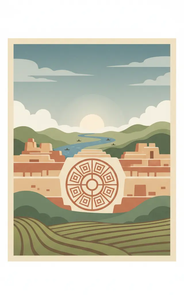 Archaeological Ruins of Liangzhu City — illustrated travel poster