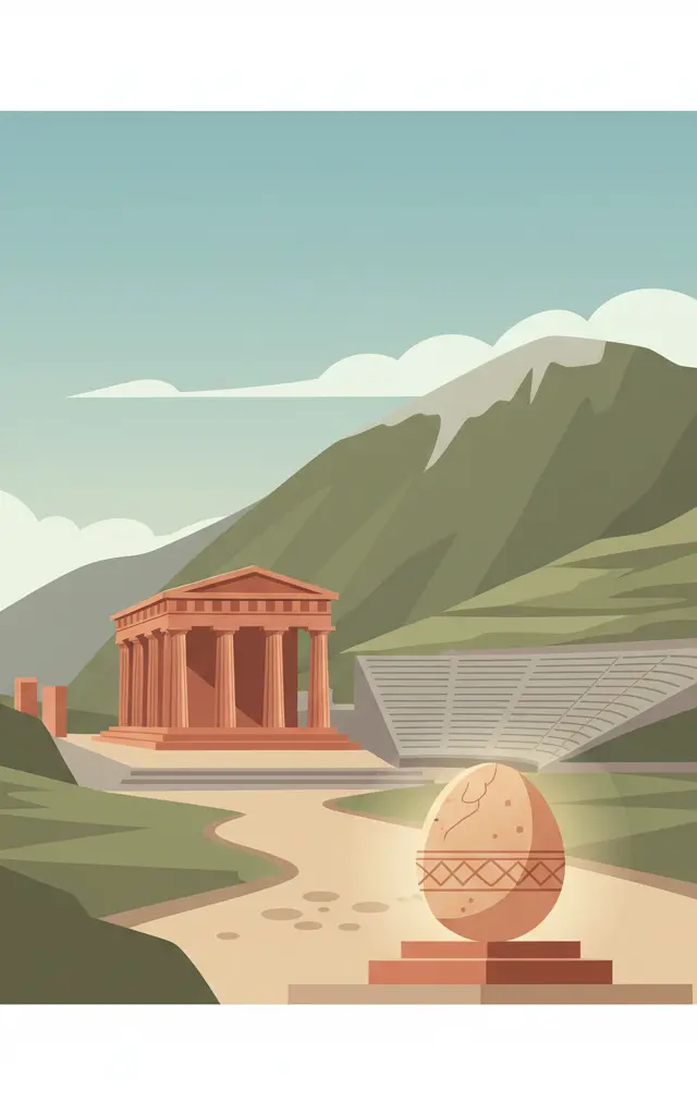 Archaeological Site of Delphi — illustrated travel poster
