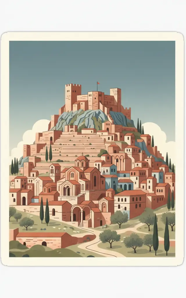 Archaeological Site of Mystras — illustrated travel poster