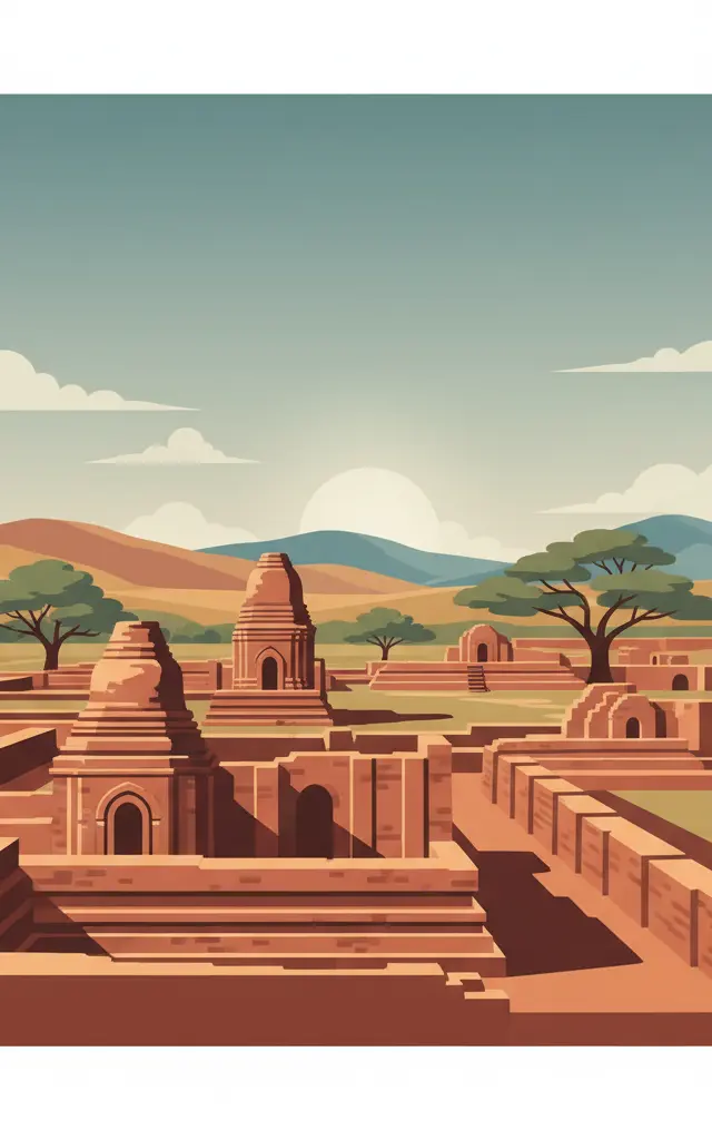 Archaeological Site of Nalanda Mahavihara at Nalanda, Bihar — illustrated travel poster