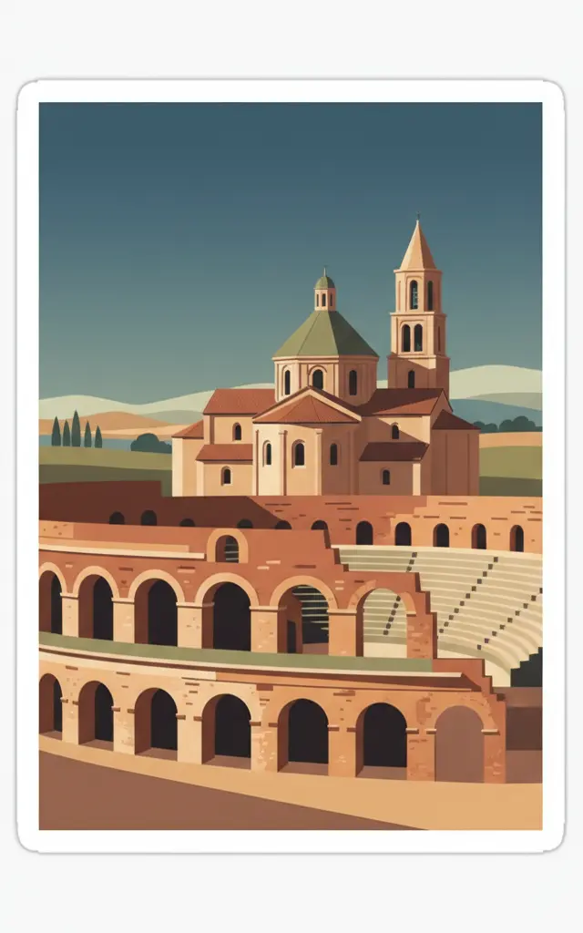 Arles, Roman and Romanesque Monuments — illustrated travel poster