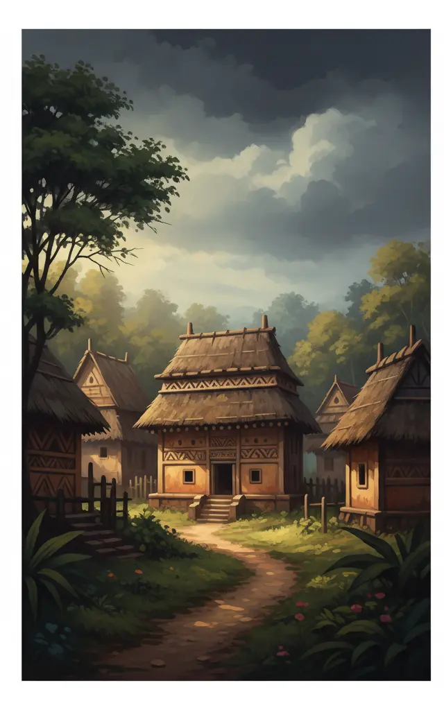 Asante Traditional Buildings — illustrated travel poster