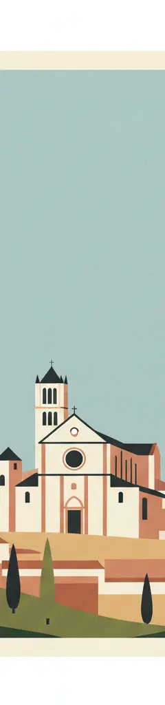 Assisi, the Basilica of San Francesco and Other Franciscan Sites — illustrated travel poster