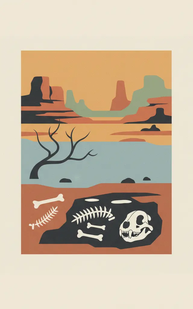 Australian Fossil Mammal Sites (Riversleigh / Naracoorte) — illustrated travel poster