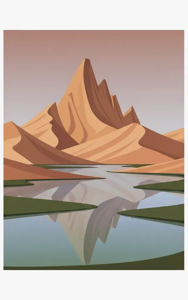 Badain Jaran Desert - Towers of Sand and Lakes — illustrated travel poster