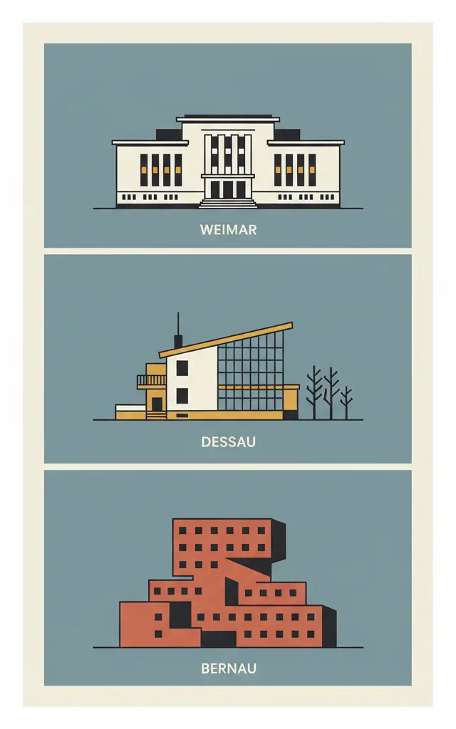 Bauhaus and its Sites in Weimar, Dessau and Bernau — illustrated travel poster