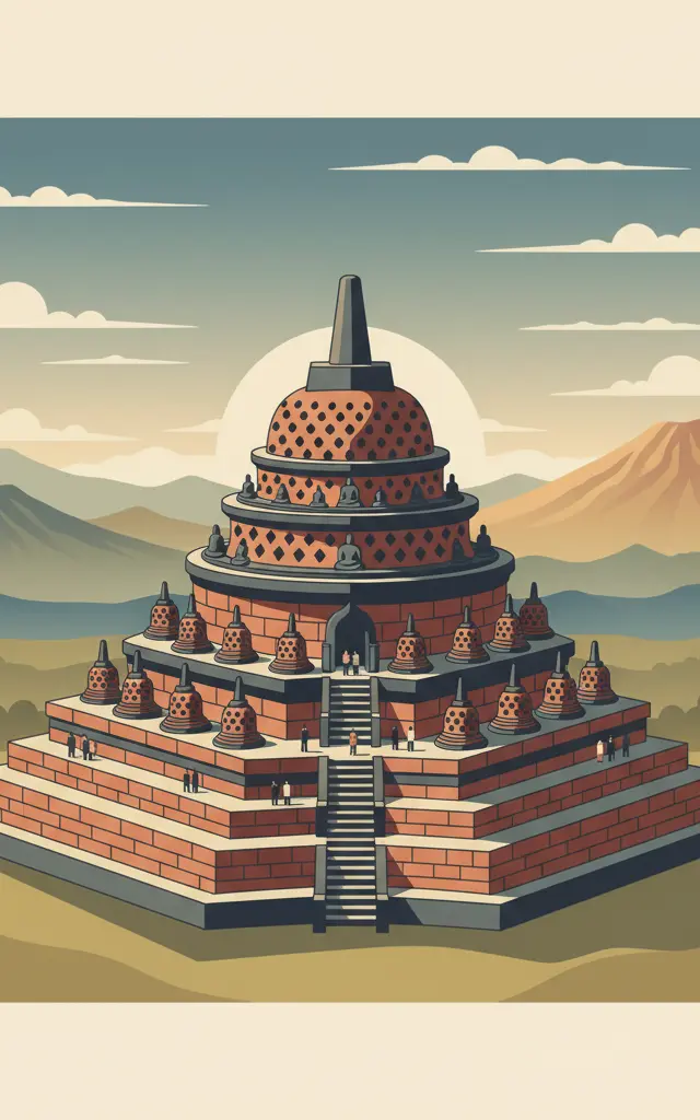 Borobudur Temple Compounds — illustrated travel poster