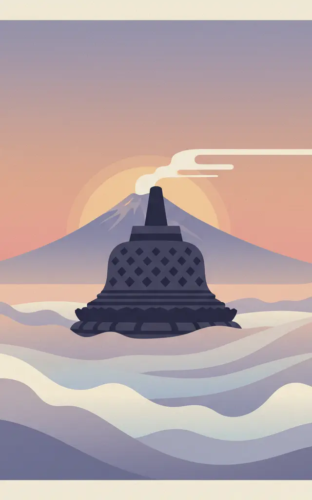 Borobudur — illustrated travel poster