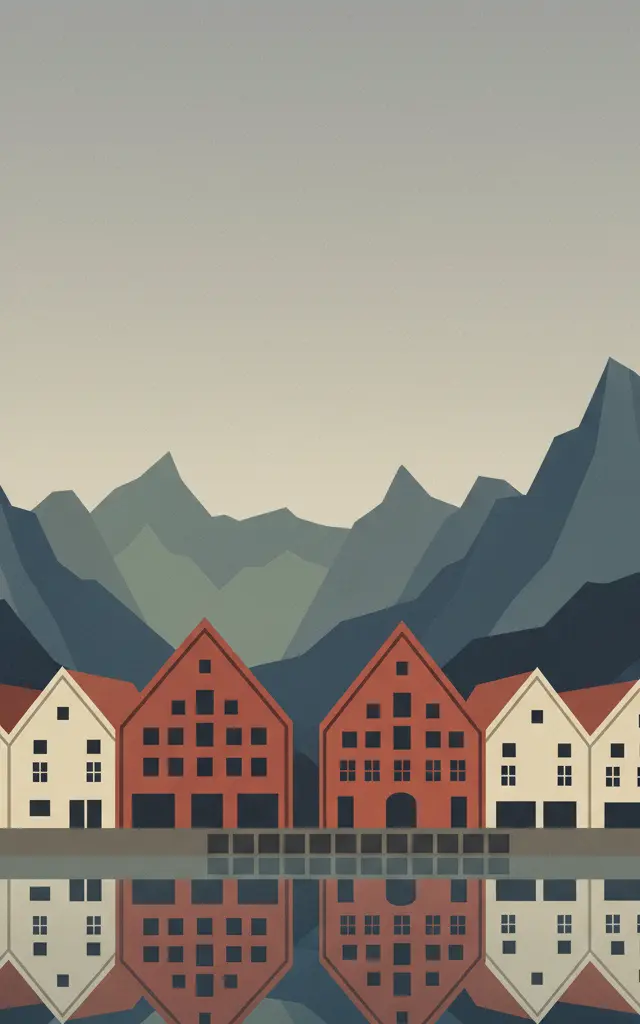 Bryggen — illustrated travel poster