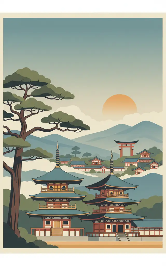Buddhist Monuments in the Horyu-ji Area — illustrated travel poster