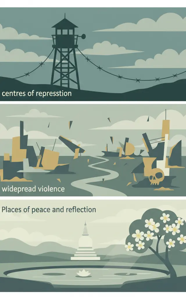 Cambodian Memorial Sites: From centres of repression to places of peace and reflection — illustrated travel poster