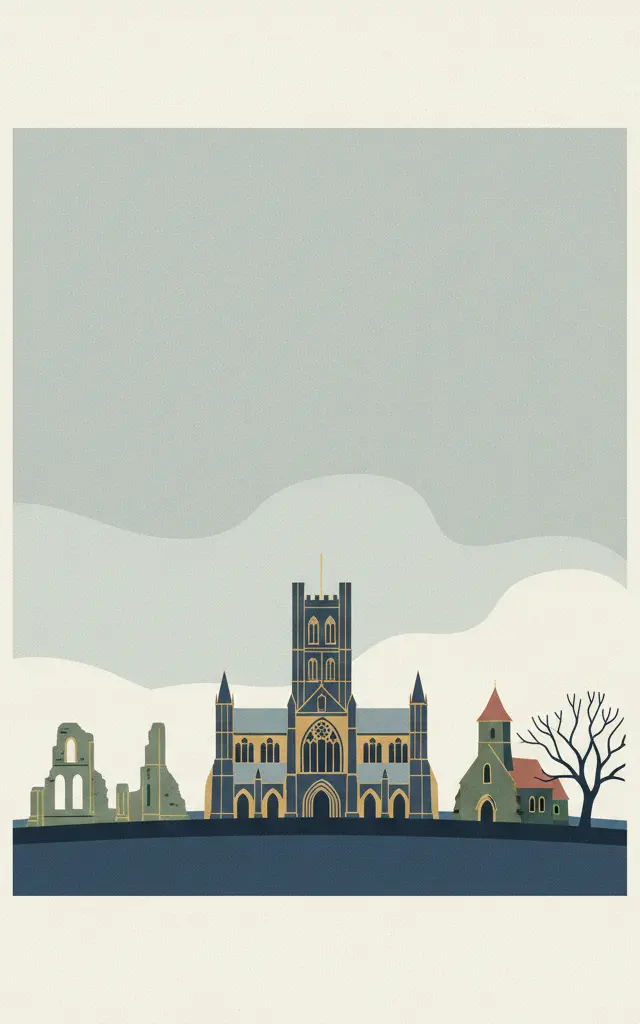 Canterbury Cathedral, St Augustine's Abbey, and St Martin's Church — illustrated travel poster