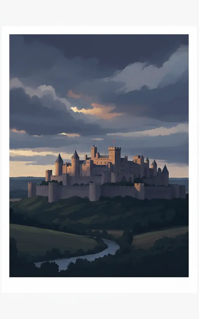 Historic Fortified City of Carcassonne — illustrated travel poster