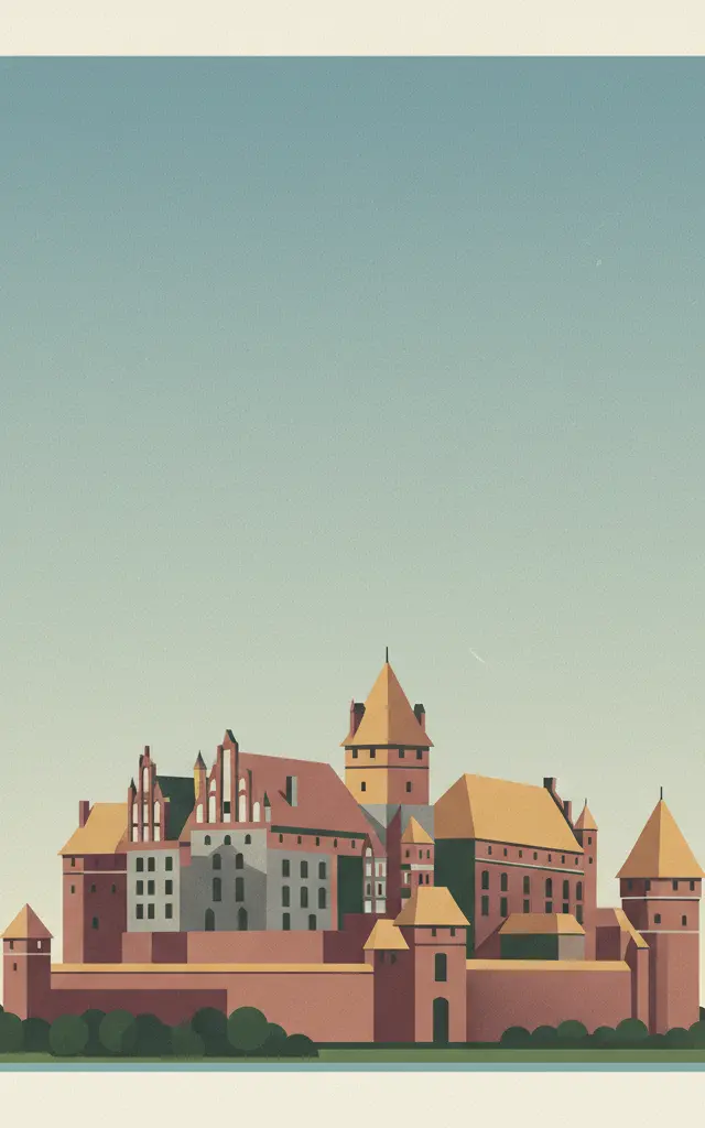 Castle of the Teutonic Order in Malbork — illustrated travel poster