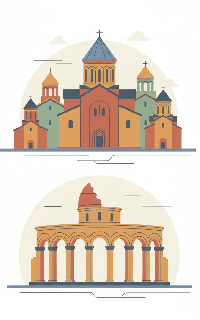 Cathedral and Churches of Echmiatsin and the Archaeological Site of Zvartnots — illustrated travel poster