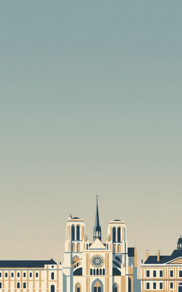 Cathedral of Notre-Dame, Former Abbey of Saint-Rémi and Palace of Tau, Reims — illustrated travel poster