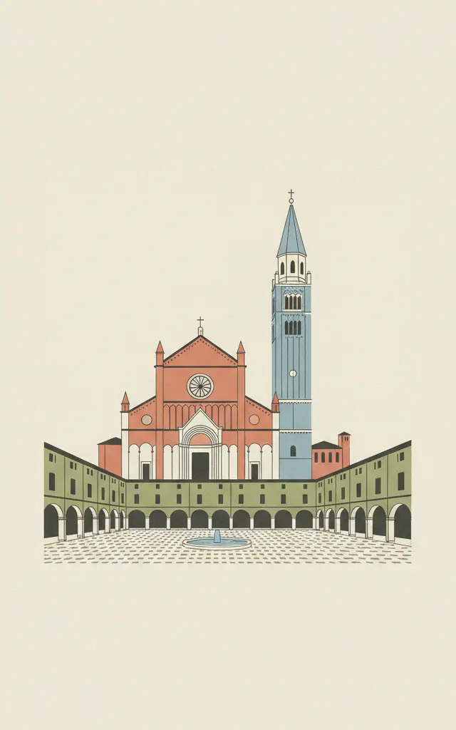 Cathedral, Torre Civica and Piazza Grande, Modena — illustrated travel poster