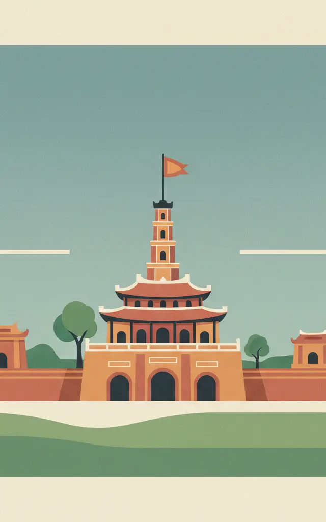 Central Sector of the Imperial Citadel of Thang Long - Hanoi — illustrated travel poster
