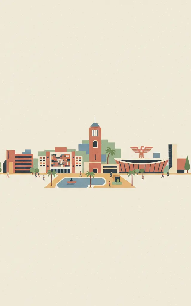 Central University City Campus of the <i>Universidad Nacional Autónoma de México</i> (UNAM) — illustrated travel poster