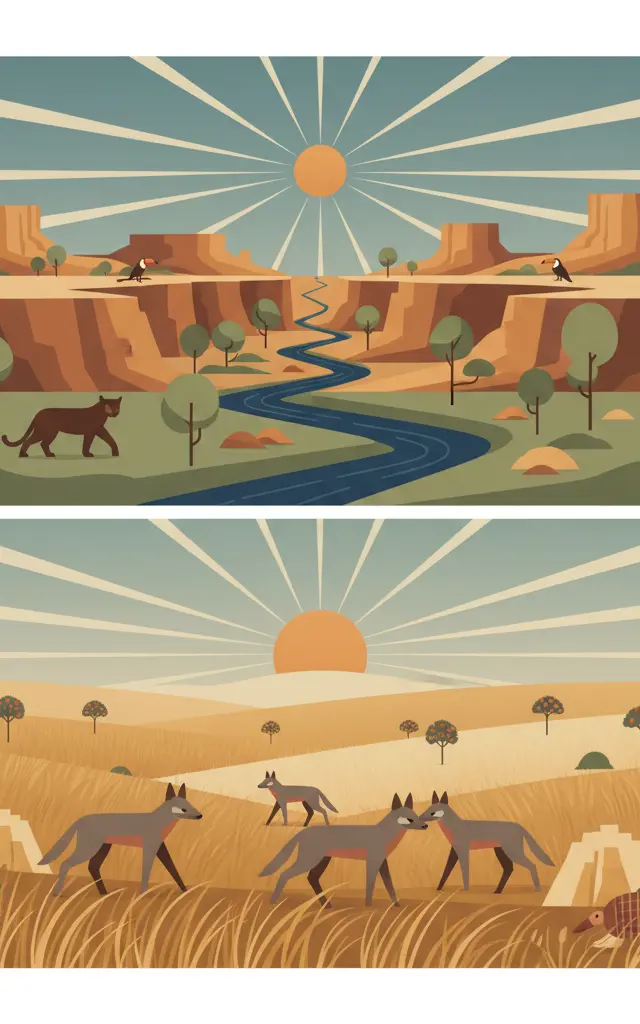 Cerrado Protected Areas: Chapada dos Veadeiros and Emas National Parks — illustrated travel poster