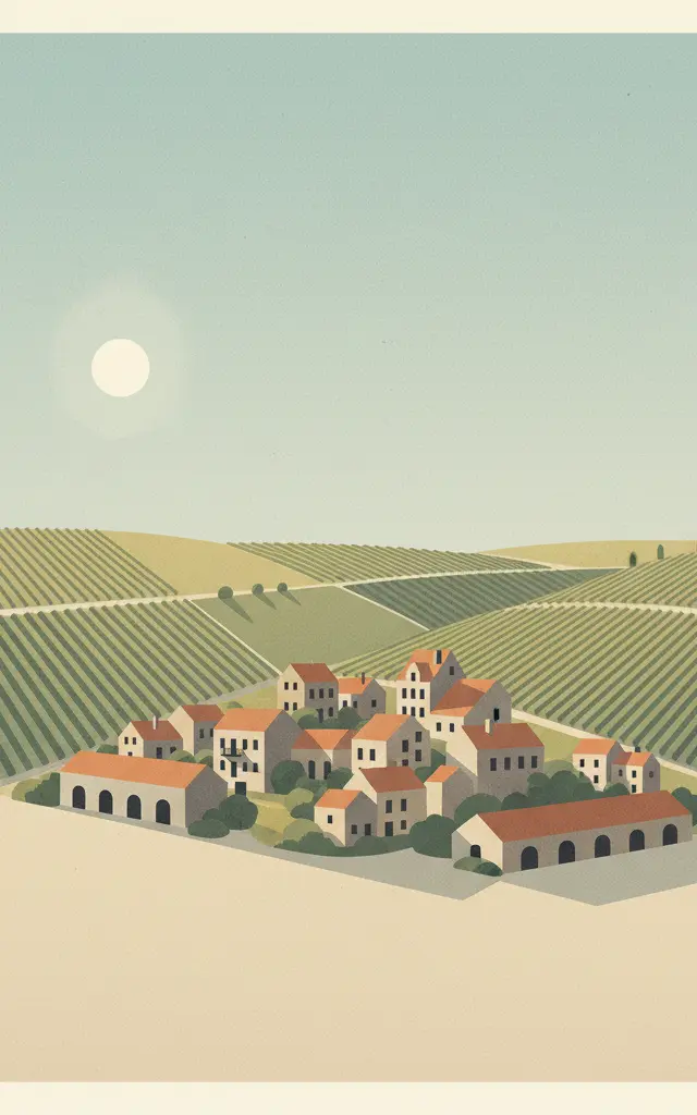 Champagne Hillsides, Houses and Cellars — illustrated travel poster