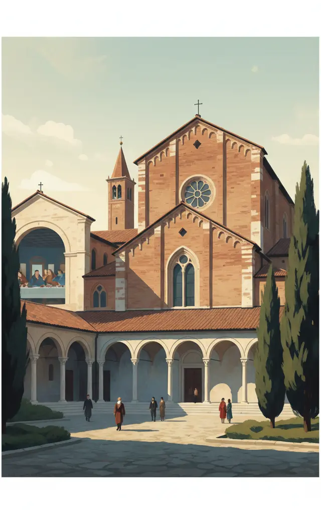Church and Dominican Convent of Santa Maria delle Grazie with “The Last Supper” by Leonardo da Vinci — illustrated travel poster