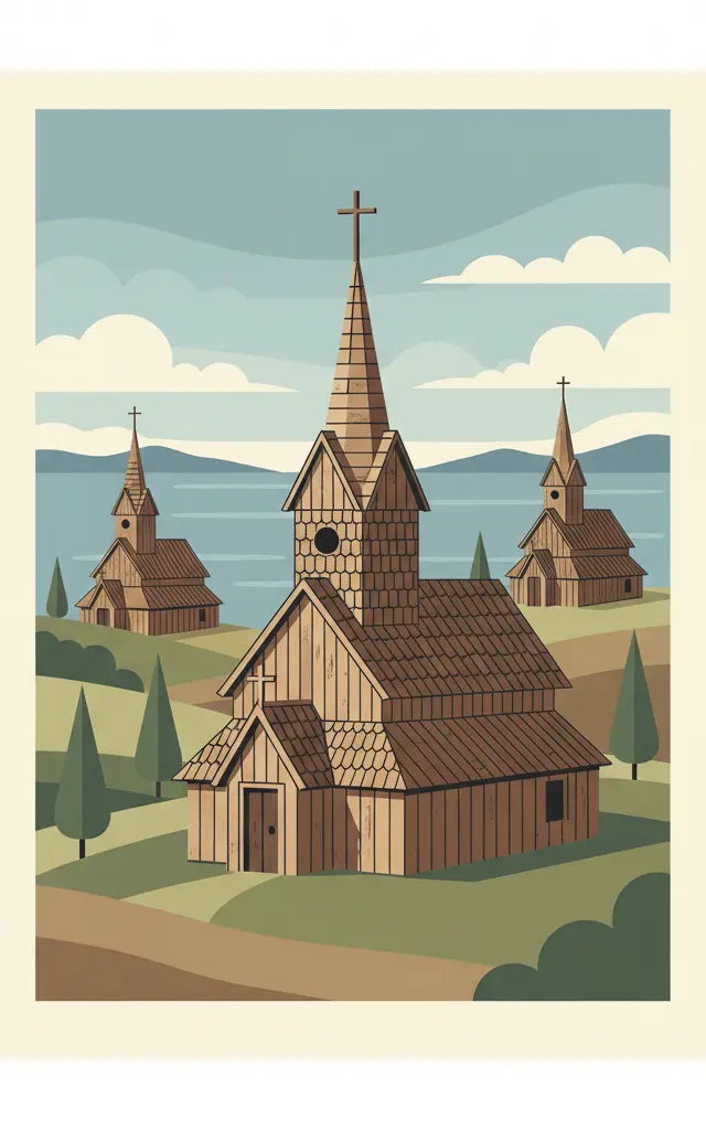 Churches of Chiloé — illustrated travel poster