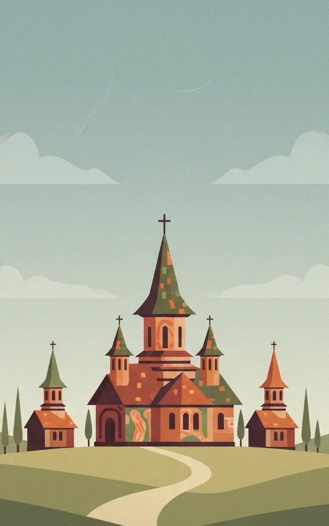 Churches of Moldavia — illustrated travel poster