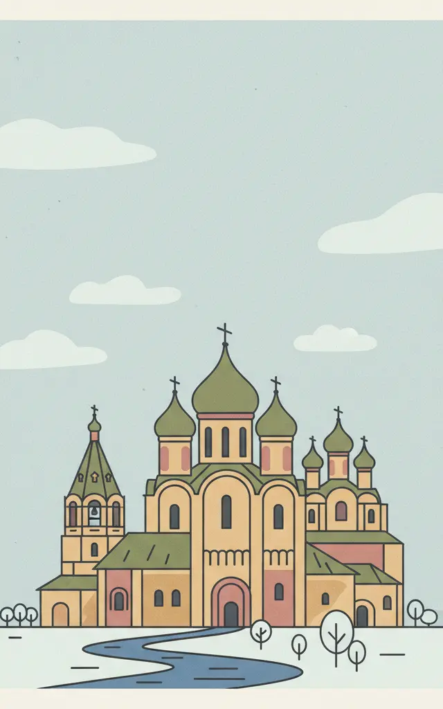 Churches of the Pskov School of Architecture — illustrated travel poster