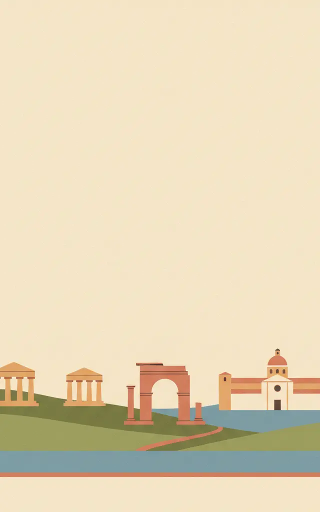 Cilento and Vallo di Diano National Park with the Archeological Sites of Paestum and Velia, and the Certosa di Padula — illustrated travel poster