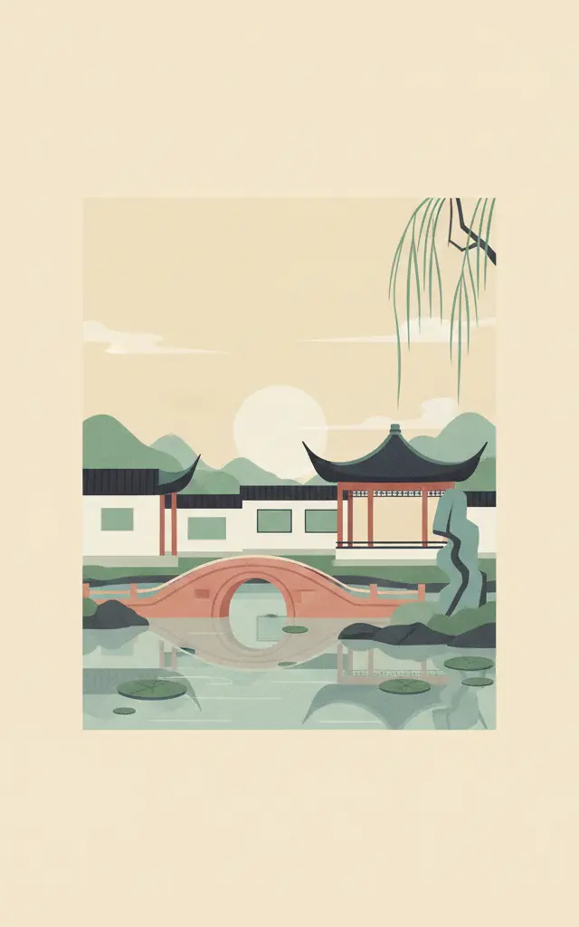 Classical Gardens of Suzhou — illustrated travel poster