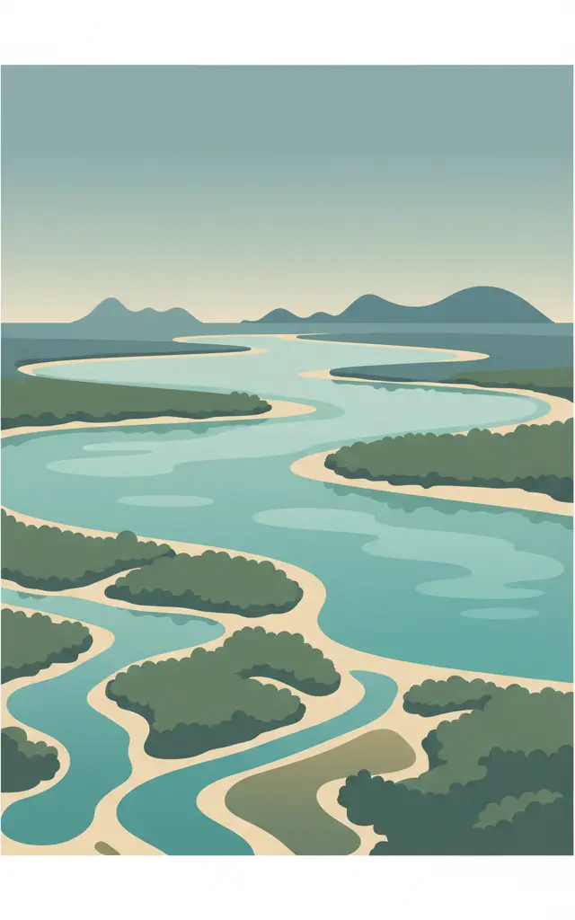 Coastal and Marine Ecosystems of the Bijagós Archipelago – Omatí Minhô — illustrated travel poster