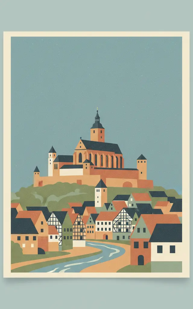 Collegiate Church, Castle and Old Town of Quedlinburg — illustrated travel poster