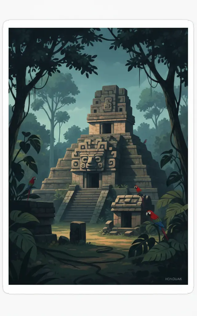 Maya Site of Copan — illustrated travel poster