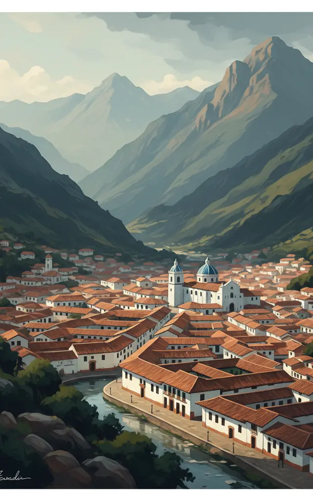 Historic Centre of Santa Ana de los Ríos de Cuenca — illustrated travel poster