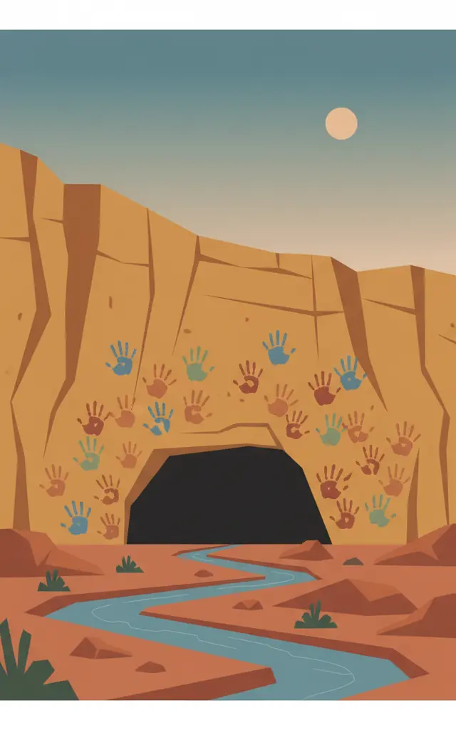 Cueva de las Manos, Río Pinturas — illustrated travel poster