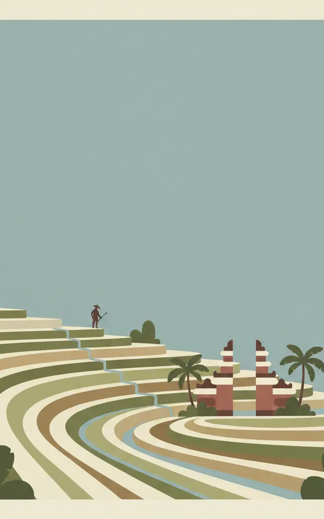 Cultural Landscape of Bali Province: the <em>Subak</em> System as a Manifestation of the <em>Tri Hita Karana</em> Philosophy — illustrated travel poster