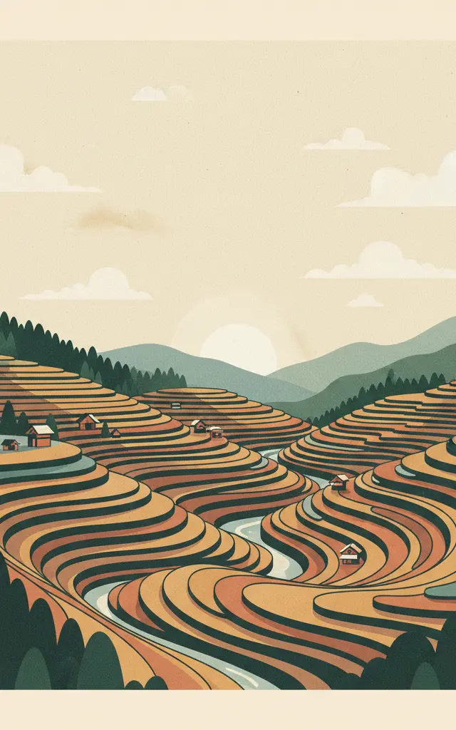 Cultural Landscape of Honghe Hani Rice Terraces — illustrated travel poster