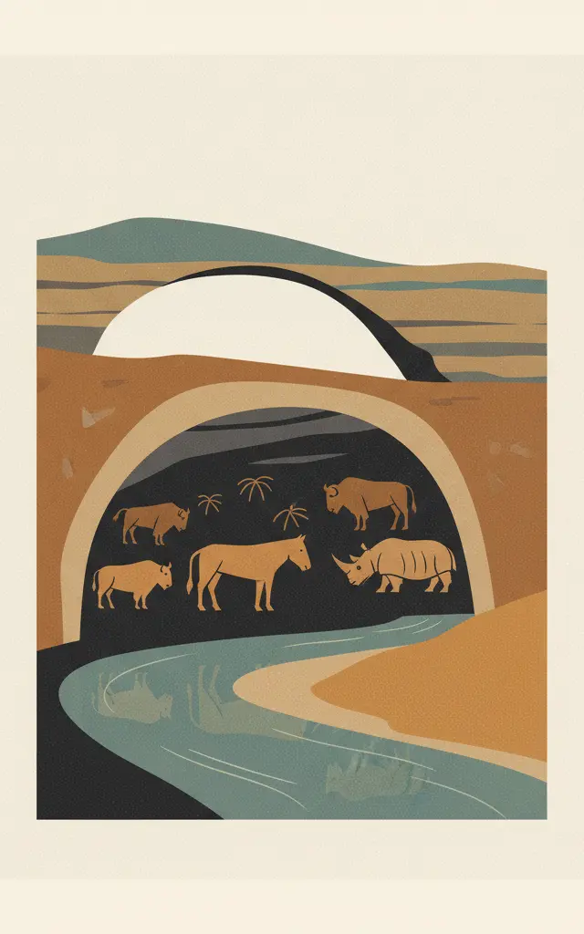 Decorated Cave of Pont d’Arc, known as Grotte Chauvet-Pont d’Arc, Ardèche — illustrated travel poster